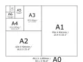 Schemat rozmiarów papieru ISO. Widać tu m.in. wymiary kartki A4 (210 x 297 mm) i jej pochodne.